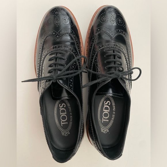 Tod’s Black Platform Wingtip Oxford Gomma T50 Shoes Size 37 - Picture 3 of 10